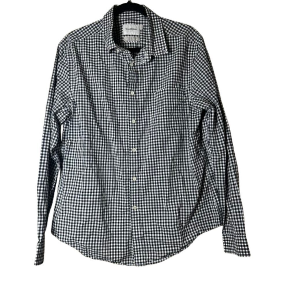 GOODFELLOW & Co. Standard Fit Navy Blue Check Plaid Button Up Shirt Size Large